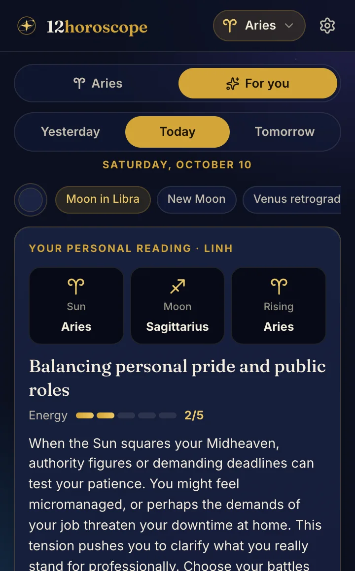 Your personal reading after connecting your account