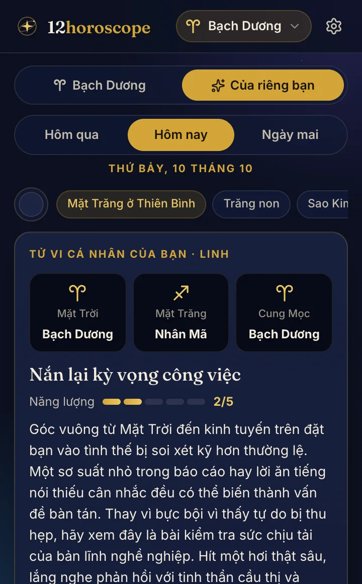 Tử vi cá nhân sau khi kết nối tài khoản